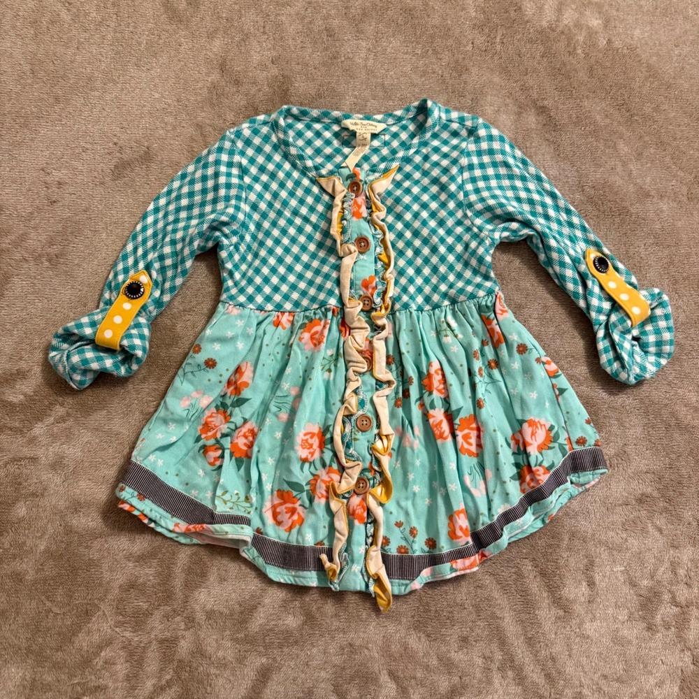 Matilda Jane Joanna Gaines Pecan Pie Tunic Top Floral Gingham Girls Size 4